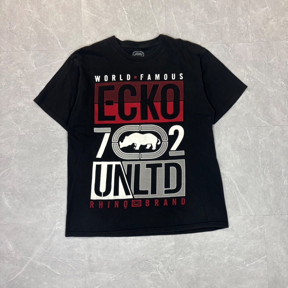 Ecko Unltd Mens T-Shirt XL Black Graphic World Famous Rhino Brand 72 Streetwear